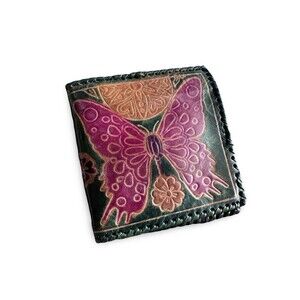 butterfly wallet multicolor leather handmade tooled Japan